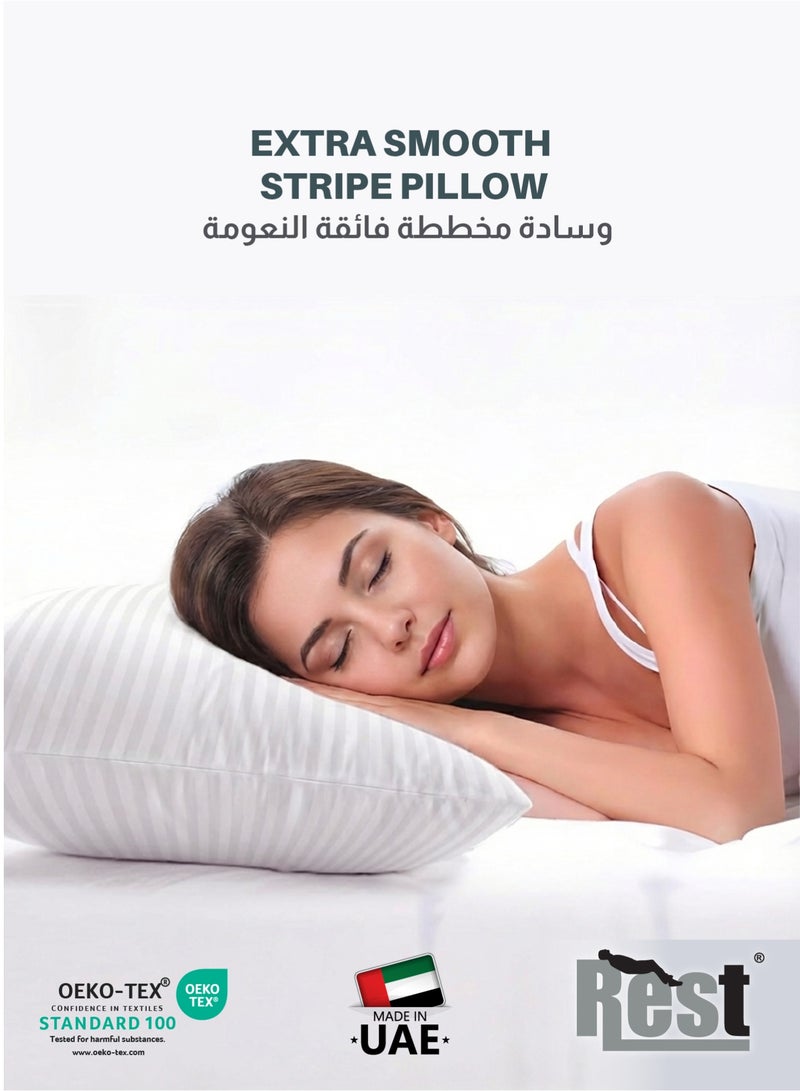 REST Extra Smooth Stripe Pillow Queen  Size 50x75cm /20''x 30'' Fluffy White, Back and Side Sleeper Hotel Quality Pillow, Pack of 2 - Image 5