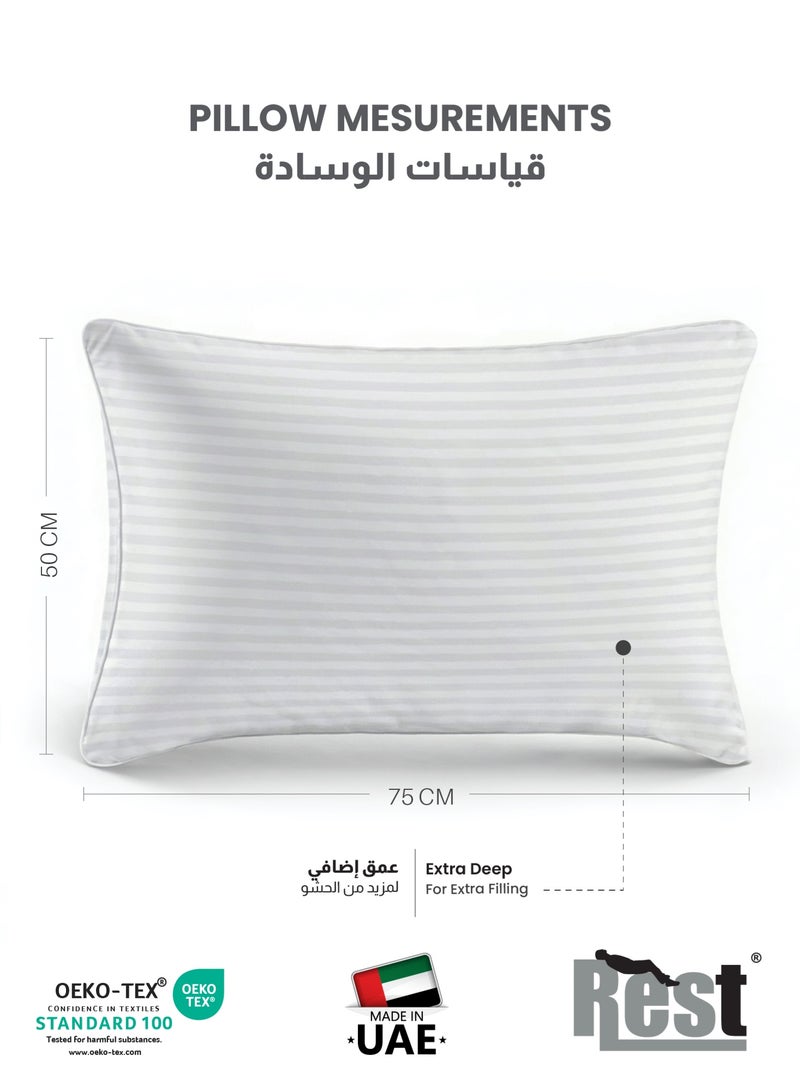 REST Extra Smooth Stripe Pillow Queen  Size 50x75cm /20''x 30'' Fluffy White, Back and Side Sleeper Hotel Quality Pillow, Pack of 2 - Image 2