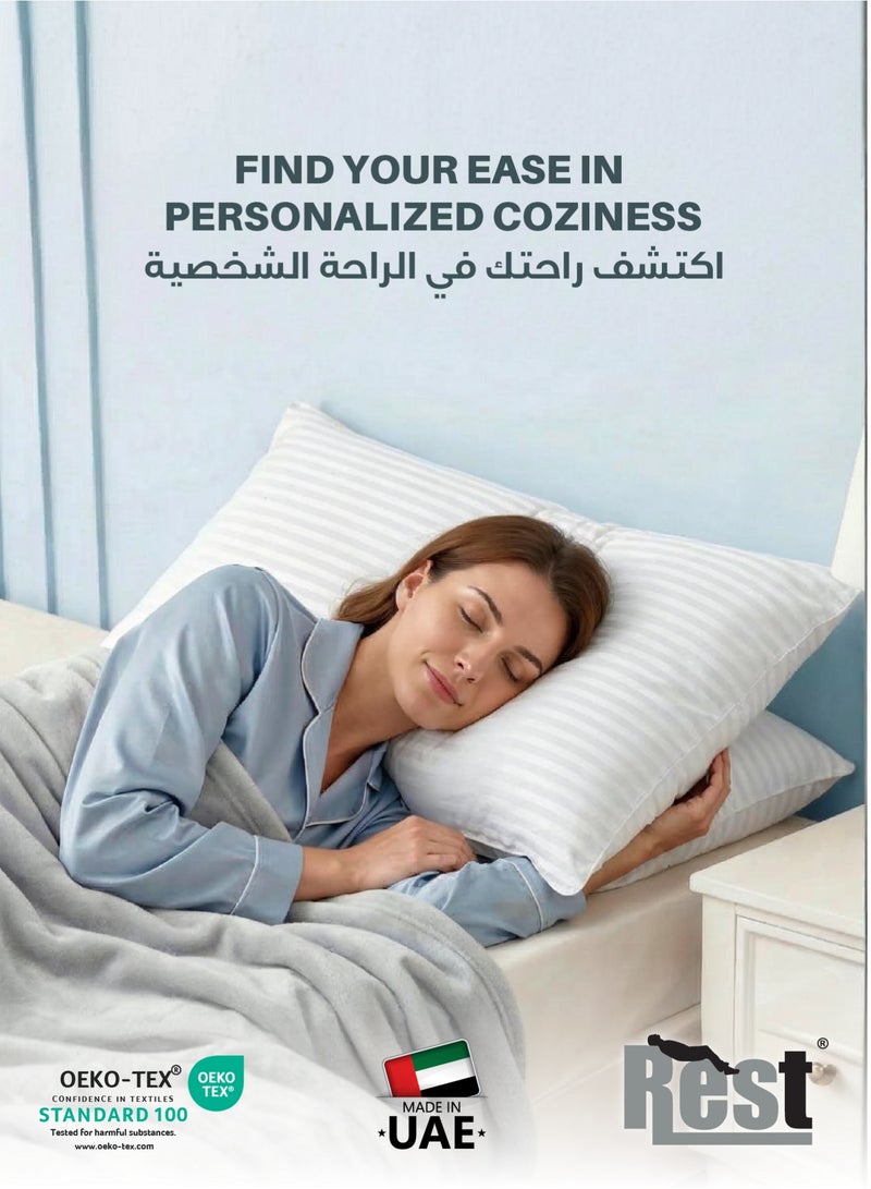 REST Extra Smooth Stripe Pillow Queen  Size 50x75cm /20''x 30'' Fluffy White, Back and Side Sleeper Hotel Quality Pillow, Pack of 2 - Image 3