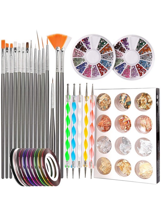 تينيتور مصمم قلم الأظافر، أداة ختم الأظافر مع 15 قطعة من فرش طلاء الأظافر، أداة تنقيط الأظافر، رقائق الأظافر، شريط مانيكير، أحجار الراين الملونة للأظافر باللون الأسود - Image 1