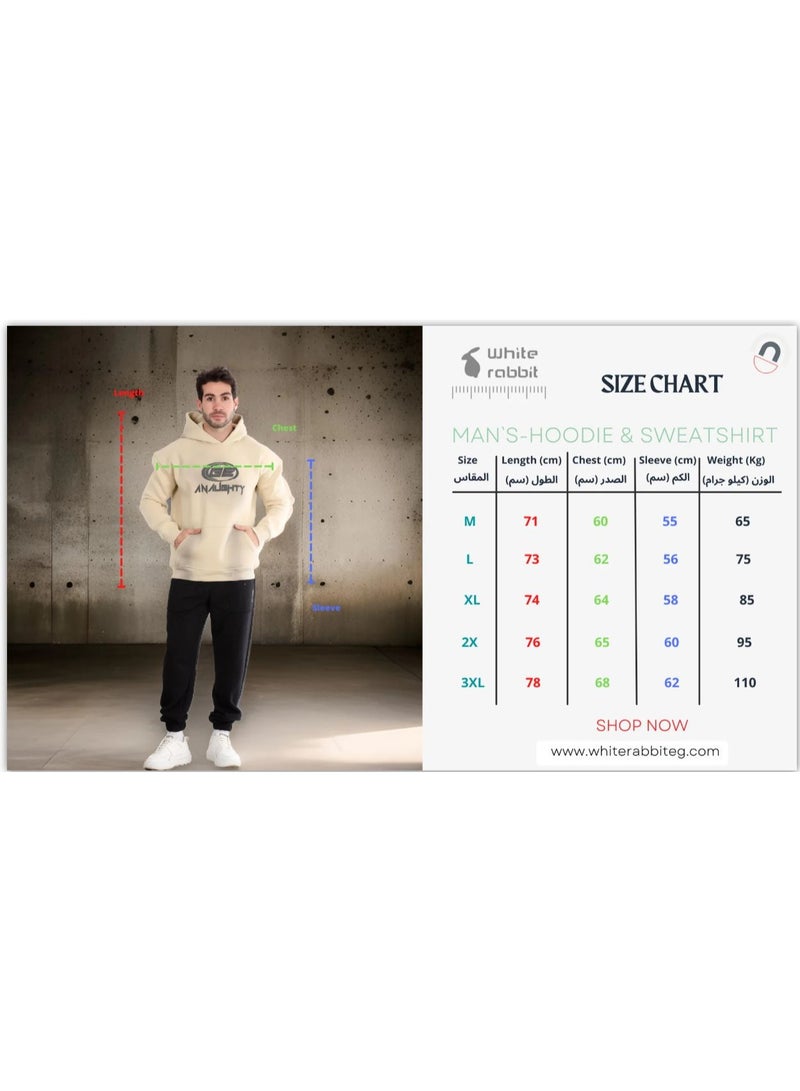وايت رابيت هودي رجالي كاجوال بطباعة وأكمام طويلة مع جيب أمامي - Image 5