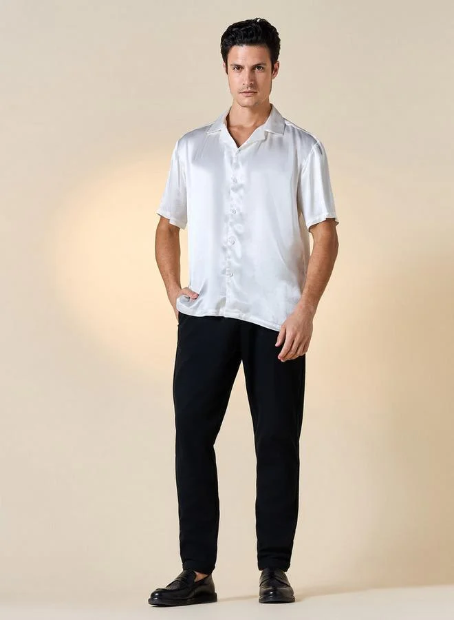 Iconic Iconic Regular Fit Shirt with Camp Collar and Short Sleeves