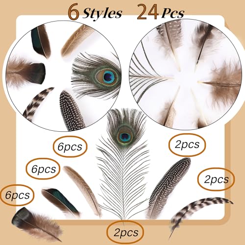 Holmgren 24pcs Natural Feathers Bulk - 6 Styles Assorted Peacock, Pheasant, Turkey Feathers for Craft DIY Jewelry Hat Wedding Home Party Decoration - Image 3
