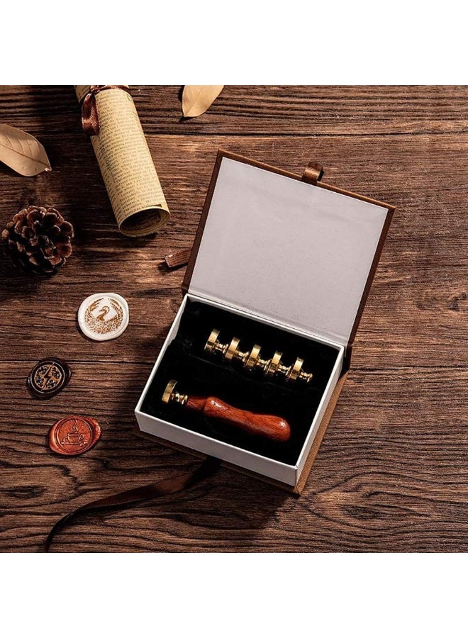 Wax Seal Stamp Set, 6 Pieces Romantic Rose Heart Flower Sealing Wax Stamps Gift Kit with Brass Head Wooden Handle - Image 2
