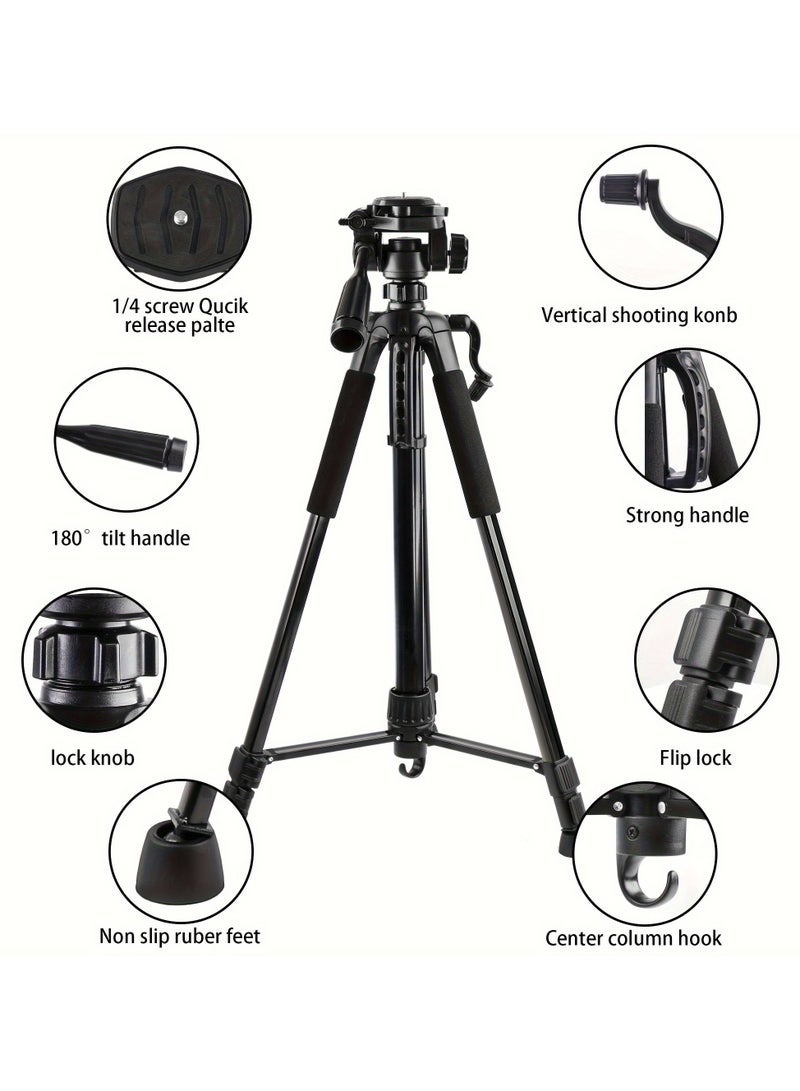 Jubilin 168cm Camera Tripod Phone Tripod Lightweight Portable Aluminum Travel Tripod for Phone/Android Tripod for Mobile for Selfies/Live/Video Recording - Black - Image 4
