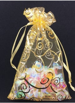 SYOSI 100PCS Mini Sheer Organza Bags Gold Champagne Eyelash Organza Bags, Drawstring Chic Gift Beauty Bags, Wedding Favor Bags Candy Jewelry Gift Bags Gold, 4 x 4.72 Inches  - Image 4