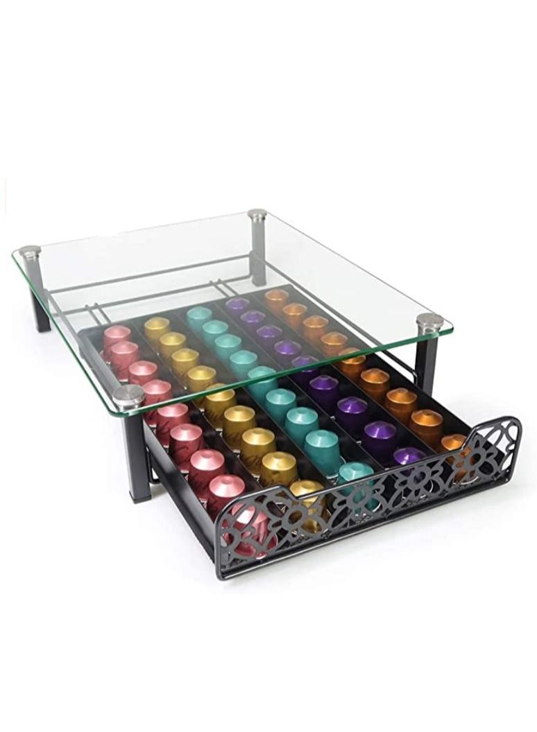 RECAPS Capsule Storage Drawer for multi-brand (Nespresso Originalline/Dolci Gusto/k cup/illy) (Glass Top, Grid Door) - Image 2