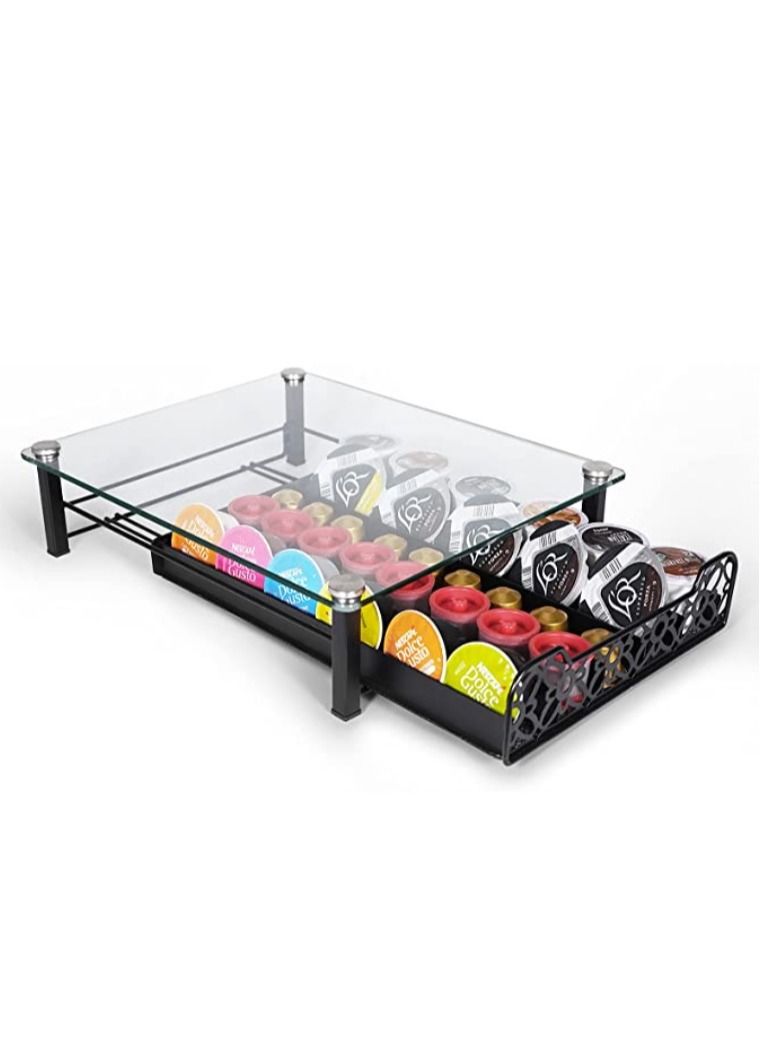 RECAPS Capsule Storage Drawer for multi-brand (Nespresso Originalline/Dolci Gusto/k cup/illy) (Glass Top, Grid Door) - Image 1