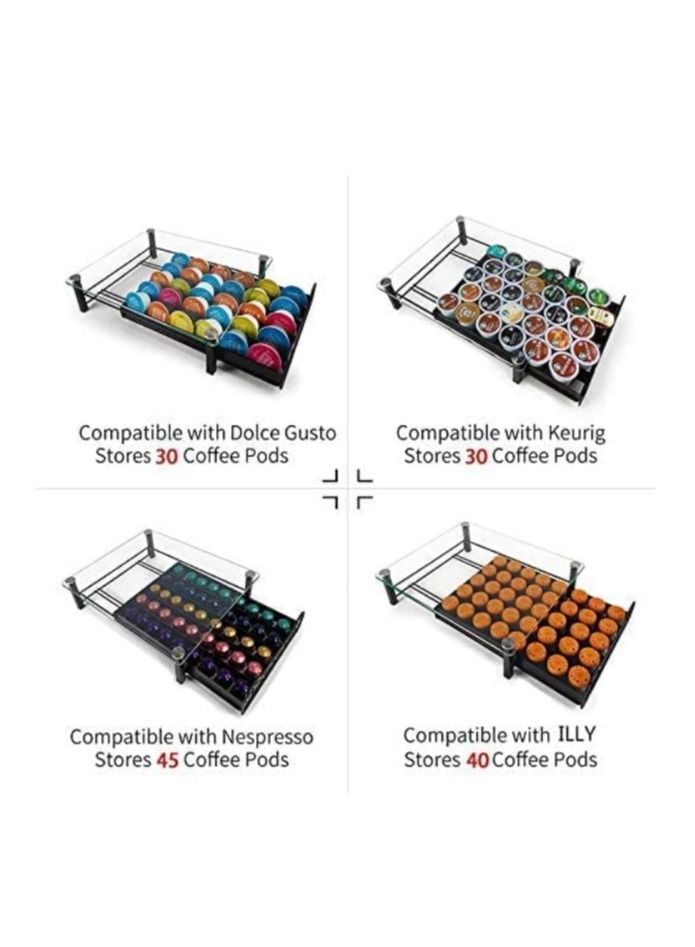 RECAPS Capsule Storage Drawer for multi-brand (Nespresso Originalline/Dolci Gusto/k cup/illy) (Glass Top, Grid Door) - Image 3