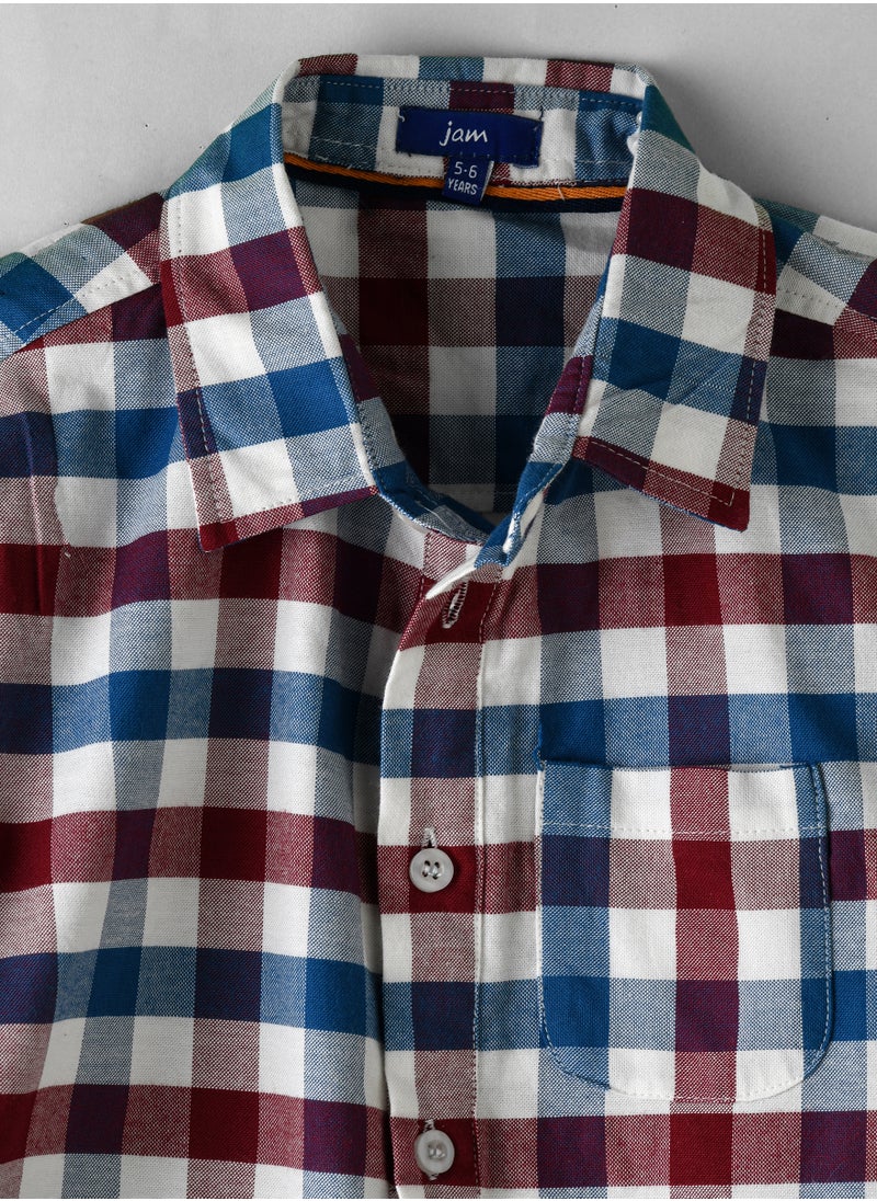 JAM Boys' Burgundy, Blue, and White Checkered Shirt  - Image 3