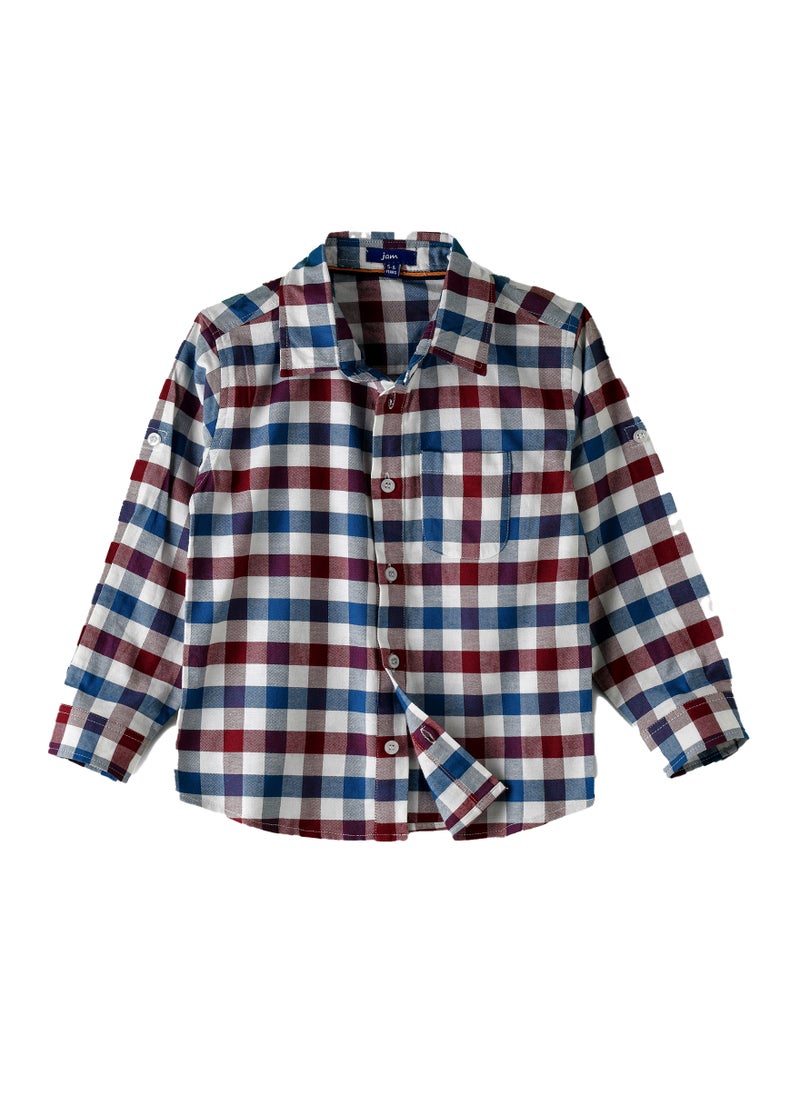 JAM Boys' Burgundy, Blue, and White Checkered Shirt  - Image 1