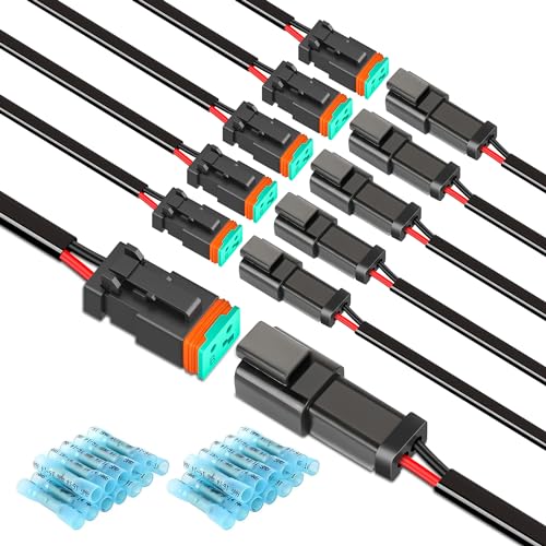 Nilight 2 Pin DT Connectors 16AWG 6 Kits Male and Female Electrical Connector Waterproof Plug Play wHeat Shrink Butt Terminals for Automotive Cars Truck Motorcycle Marine Boats - Image 1