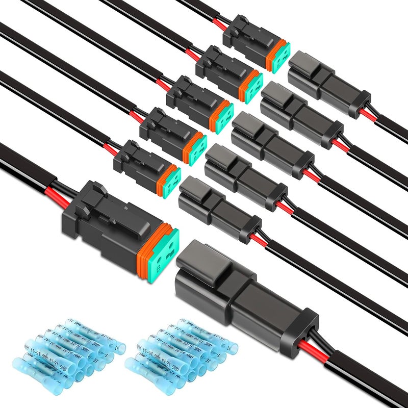 Nilight 2 Pin DT Connectors 16AWG 6 Kits Male and Female Electrical Connector Waterproof Plug Play wHeat Shrink Butt Terminals for Automotive Cars Truck Motorcycle Marine Boats - Image 2
