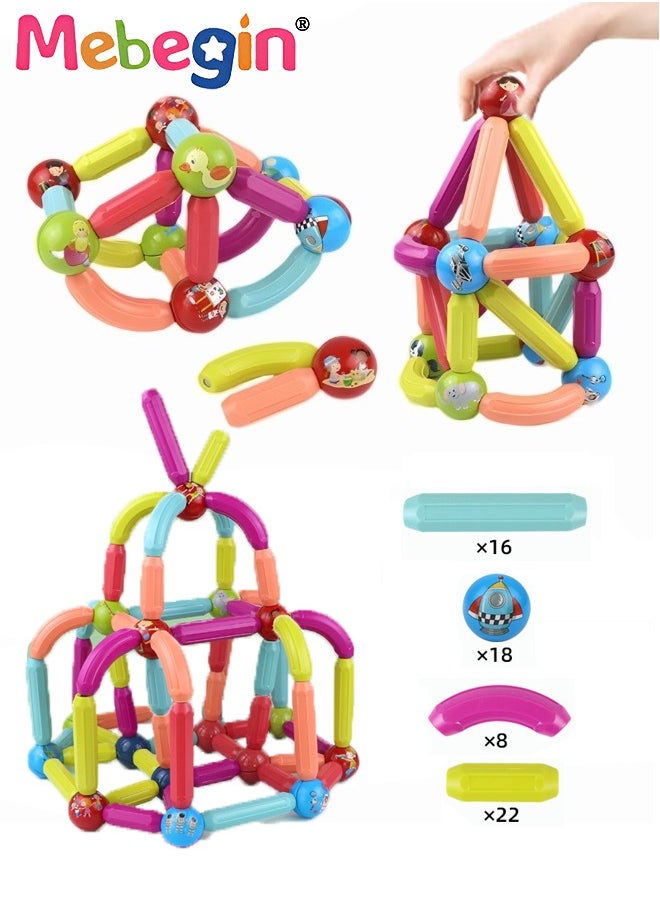 MEBEGIN 64 Piece Magnetic Ball and Rods Set, Magnetic Building Toys, Colorful DIY Building Blocks Sticks, Kids Building Sticks-3D Stacking Construction Toys, Creative Educational Construction Toy, Perfect Teamwork Toys  - Image 1