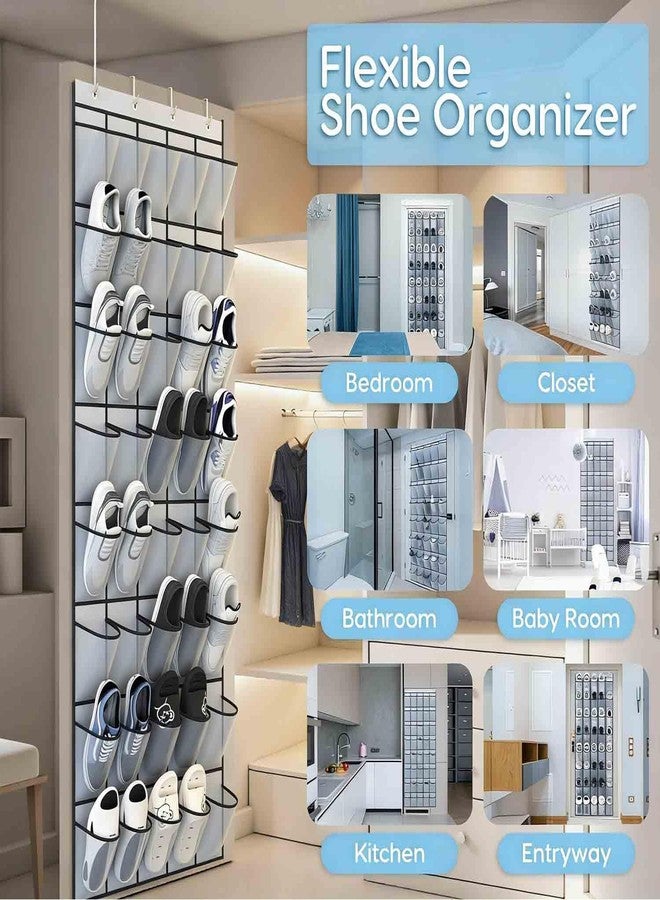 JUNXINSHUN 40 Large Mesh Pocket Over the Door Shoe Organizer,Hanging Shoe Rack for Door,Shoes Organizer Hanger with Large Capacity (black) - Image 3
