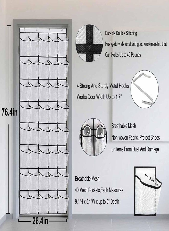 JUNXINSHUN 40 Large Mesh Pocket Over the Door Shoe Organizer,Hanging Shoe Rack for Door,Shoes Organizer Hanger with Large Capacity (black) - Image 4