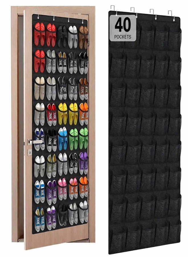 JUNXINSHUN 40 Large Mesh Pocket Over the Door Shoe Organizer,Hanging Shoe Rack for Door,Shoes Organizer Hanger with Large Capacity (black) - Image 1