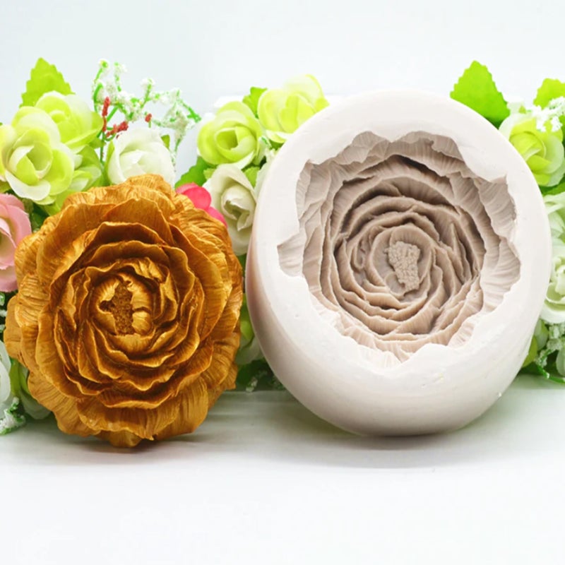 BITSKY INDIA BIG Peony Flower Shape Silicone Candle Mold | 3D DIY Fondant Candle, Soap Mould | Molds for Making Cake Decoration, DIY Handmade soap, Jelly Sugar Chocolate | Bakeware Molds (9.1cm Dia 80 to 85gm candle apx) - Image 4