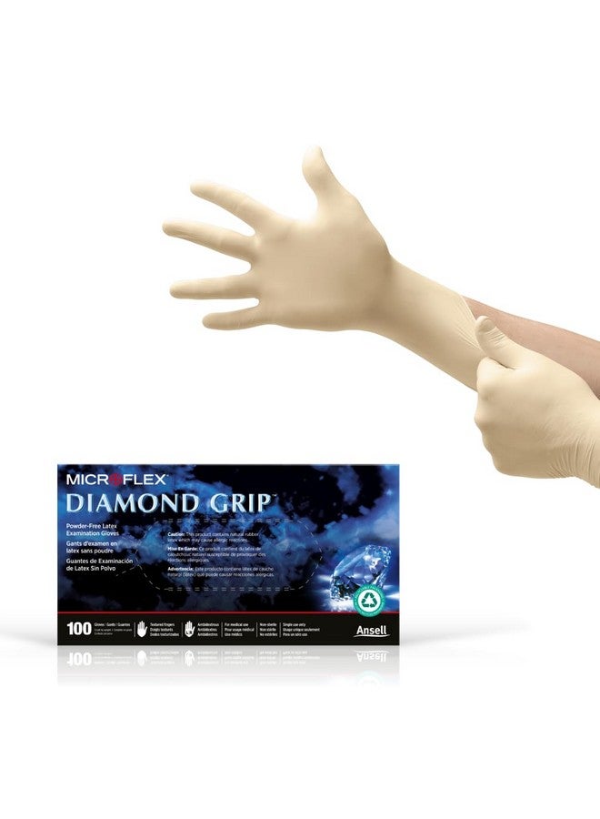Ansell Microflex MF300M Powder Free Diamond Grip Latex Gloves Size Medium, 100 Box - Image 1