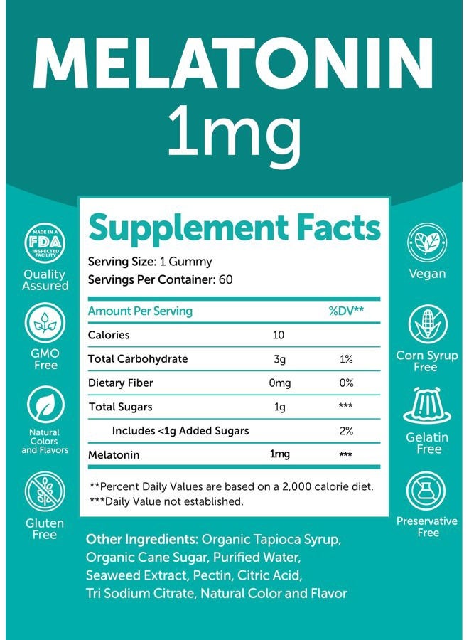 LUNAKAI حلوى الميلاتونين منخفضة الجرعة المصنوعة في الولايات المتحدة 1 ملغ - مساعدة لطيفة على النوم للبالغين والأطفال - غير معدلة وراثيًا، نباتية، خالية من الغلوتين - 60 حبة - Image 5