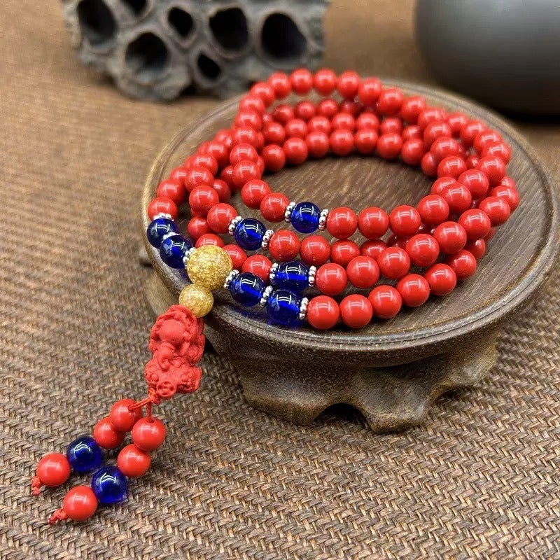 108 Bead Cinnabar Buddhist Prayer Beads Bracelet for Men and Women, Purple Gold Sand Necklace