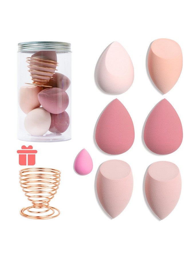 Leeshine 7 Pcs Makeup Blender Sponge Set Soft Beauty Sponge Blender With A Bottle And Egg Case Holer For Blending Foundation Cream And Powder (Pink Metal Holdercan Packaging) - Image 1