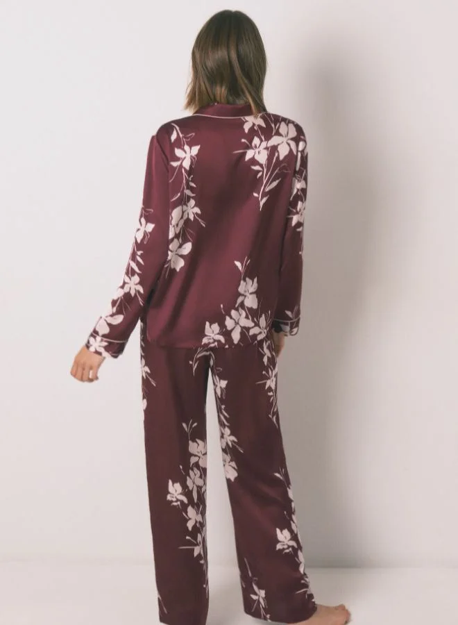 women'secret Long Maroon Floral Classic Pyjamas