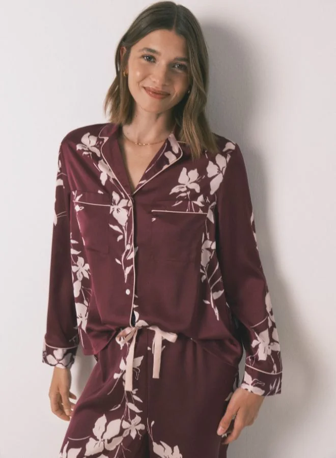 women'secret Long Maroon Floral Classic Pyjamas