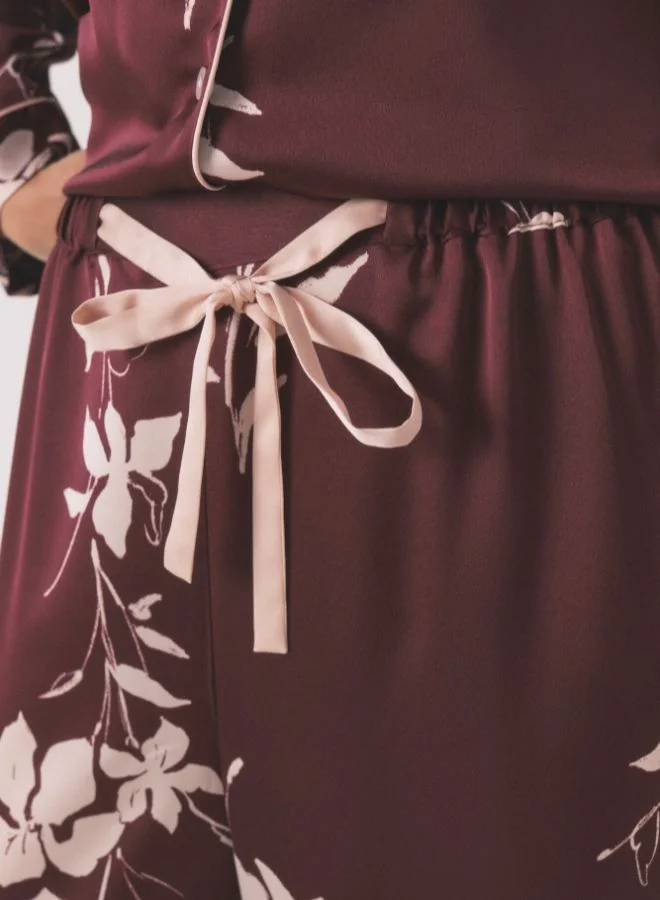 women'secret Long Maroon Floral Classic Pyjamas