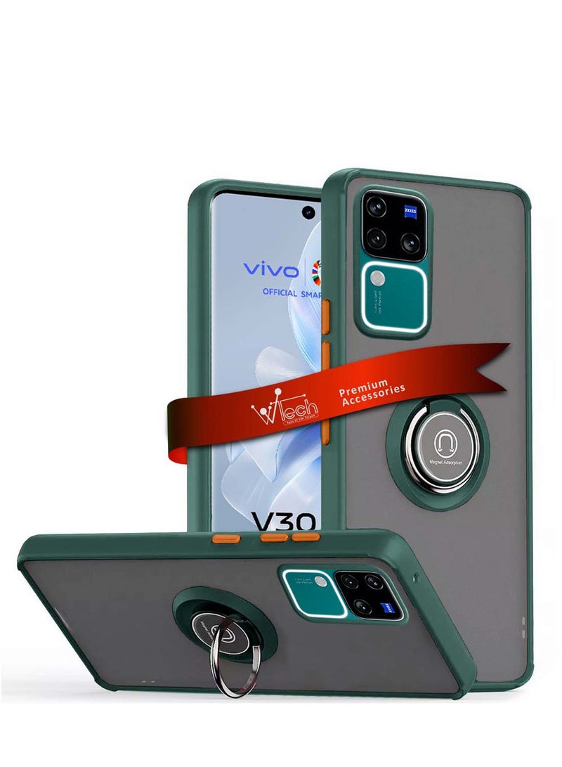 Wtech Finger Grip Magnetic Hold Kickstand Ring Finger With Built-In Iron Case Cover For Vivo V30 / V30 Pro 5G 2024 Dark Green