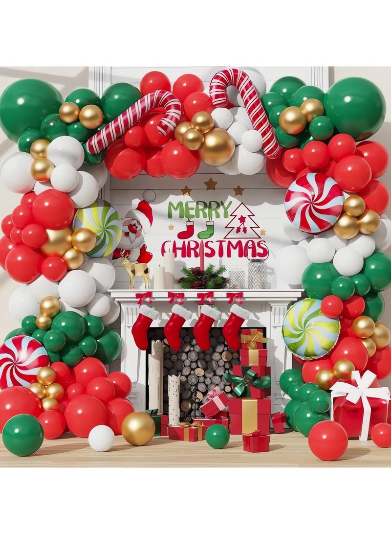 Christmas Balloons Arch Kit,135Pcs Christmas Balloon Garland Arch Kit with Red and Green Latex Balloons,Candy Cane Foil Balloons for Christmas Party Decoration,Xmas Holiday Decor - Image 1