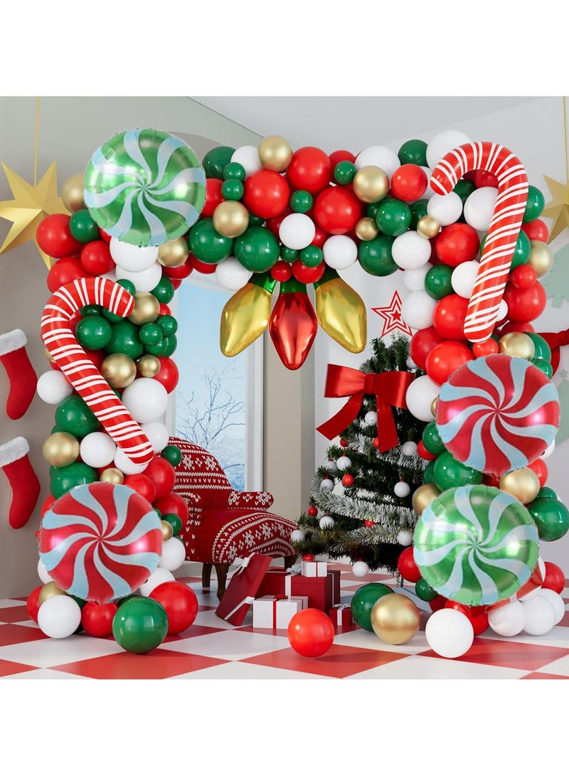 Christmas Balloons Arch Kit,135Pcs Christmas Balloon Garland Arch Kit with Red and Green Latex Balloons,Candy Cane Foil Balloons for Christmas Party Decoration,Xmas Holiday Decor - Image 2