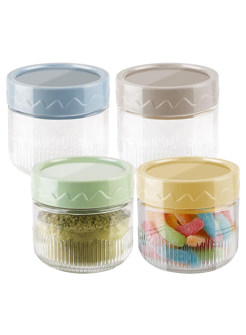 SYOSI 8 oz Glass Food Storage Jars with Airtight Lids, 4 Pack Mason Jars with Screw Lids for Kitchen Oats, Salad, Spice, Candy, Jam, Seasoning, Small Meal Prep Containers - Image 1