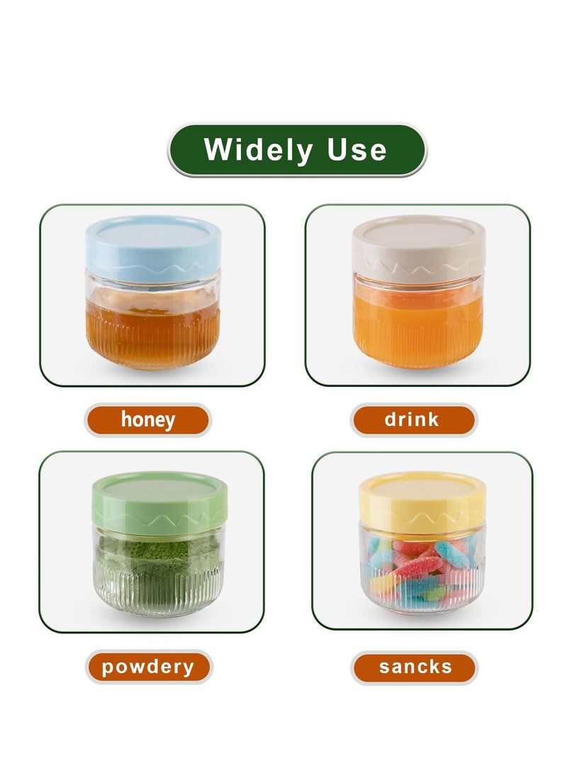 SYOSI 8 oz Glass Food Storage Jars with Airtight Lids, 4 Pack Mason Jars with Screw Lids for Kitchen Oats, Salad, Spice, Candy, Jam, Seasoning, Small Meal Prep Containers - Image 5
