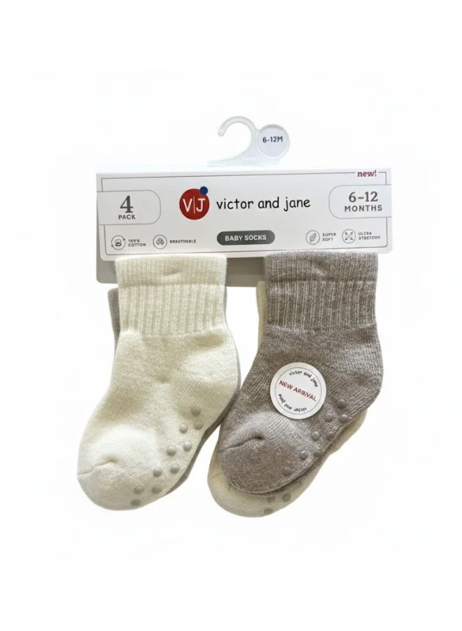 victor and jane Neutral Baby extra thick anti-skid 4 pack socks