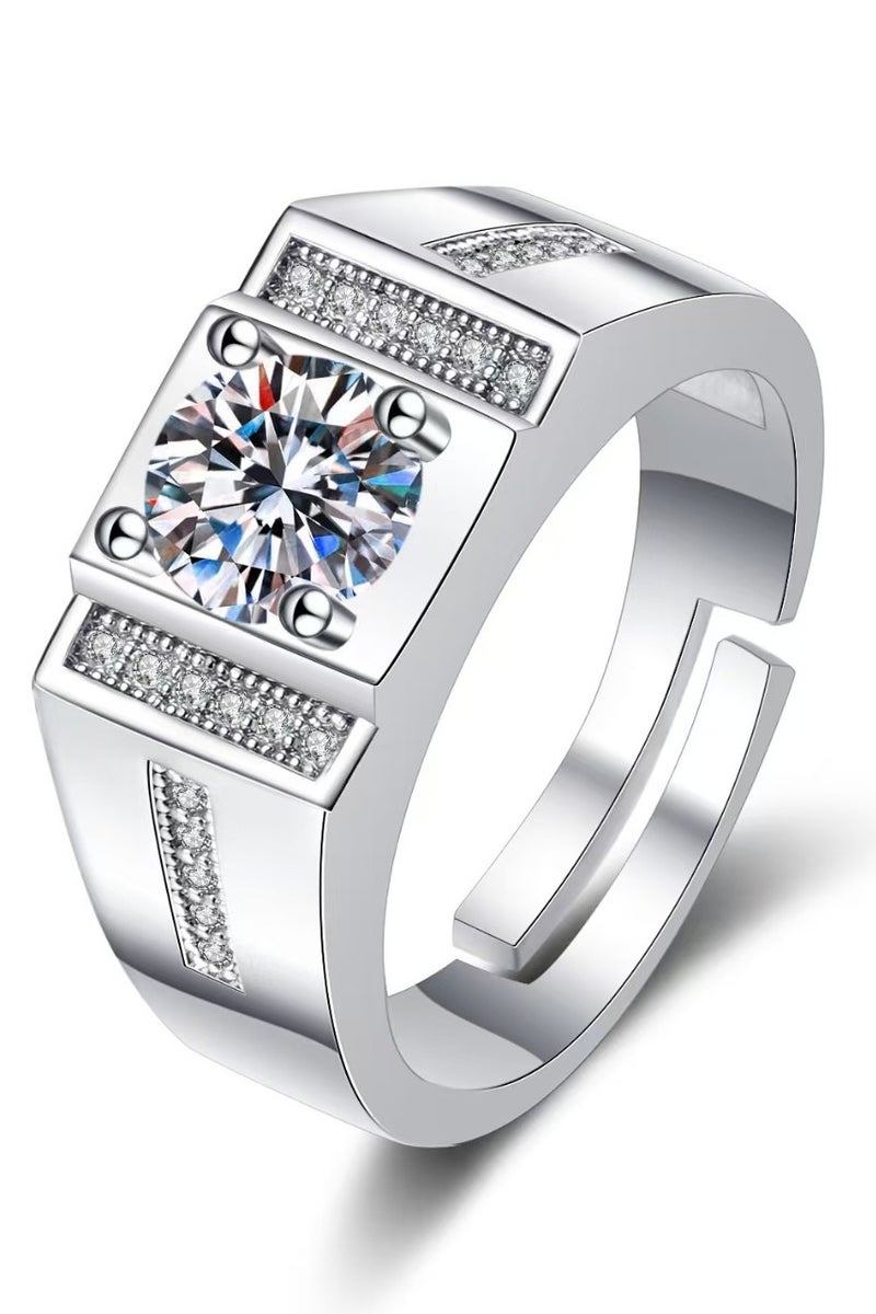 Akali 1 Carat  Moissanite Men's Wedding Ring , S925 Plated With White Gold  ,Adjustable Size , Luxury Gift Box , Ready to Gift - Image 1