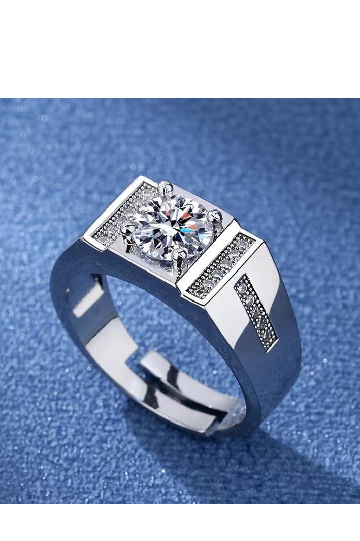 Akali 1 Carat  Moissanite Men's Wedding Ring , S925 Plated With White Gold  ,Adjustable Size , Luxury Gift Box , Ready to Gift - Image 4