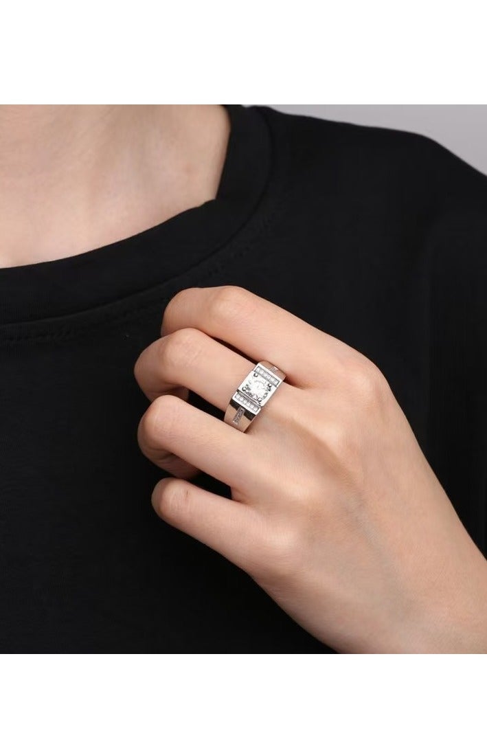 Akali 1 Carat  Moissanite Men's Wedding Ring , S925 Plated With White Gold  ,Adjustable Size , Luxury Gift Box , Ready to Gift - Image 5