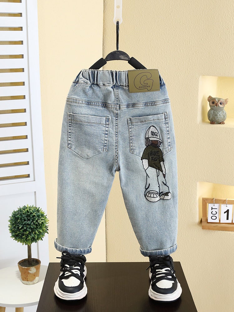 7589 Boys' Cartoon Jeans Trendy Handsome 2025 New Cool Handsome Spring Straight Pants Children'S Pants - Image 2