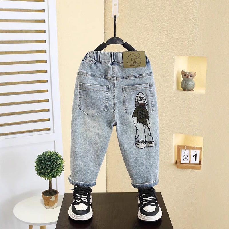 7589 Boys' Cartoon Jeans Trendy Handsome 2025 New Cool Handsome Spring Straight Pants Children'S Pants - Image 1