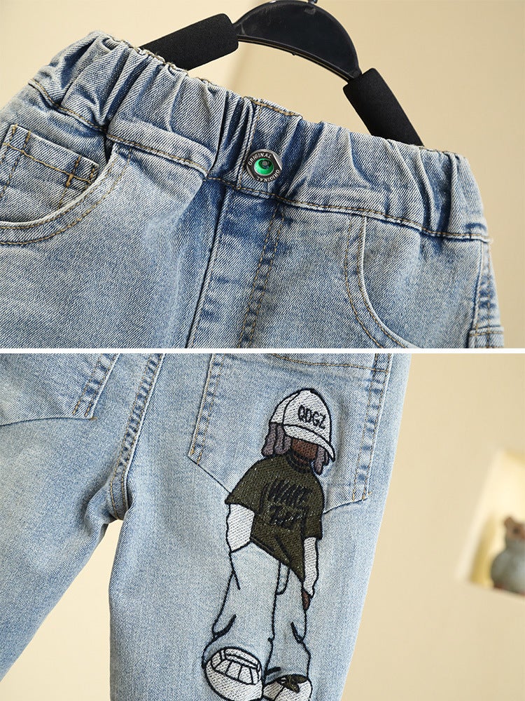 7589 Boys' Cartoon Jeans Trendy Handsome 2025 New Cool Handsome Spring Straight Pants Children'S Pants - Image 4