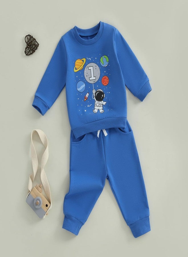 Mieeyali Baby Boys 1st Birthday Outfit Planet Astronaut Sweatshirt Jogger Pants One Year Old Boy Birthday Sweatsuit (Blue, 12-18 Months) - Image 4