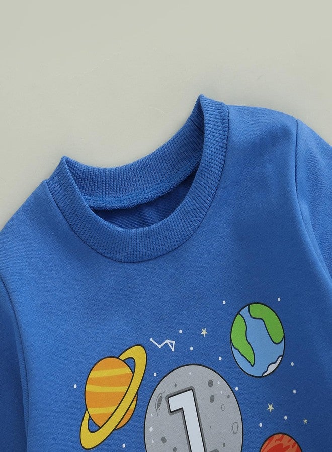 Mieeyali Baby Boys 1st Birthday Outfit Planet Astronaut Sweatshirt Jogger Pants One Year Old Boy Birthday Sweatsuit (Blue, 12-18 Months) - Image 5