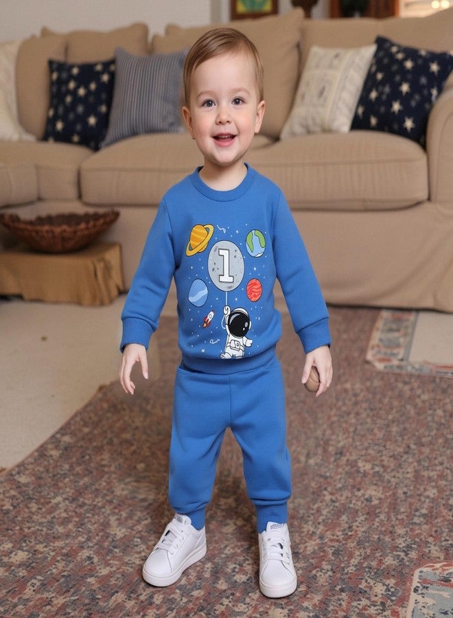 Mieeyali Baby Boys 1st Birthday Outfit Planet Astronaut Sweatshirt Jogger Pants One Year Old Boy Birthday Sweatsuit (Blue, 12-18 Months) - Image 3