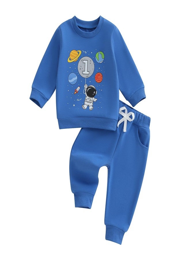 Mieeyali Baby Boys 1st Birthday Outfit Planet Astronaut Sweatshirt Jogger Pants One Year Old Boy Birthday Sweatsuit (Blue, 12-18 Months) - Image 1
