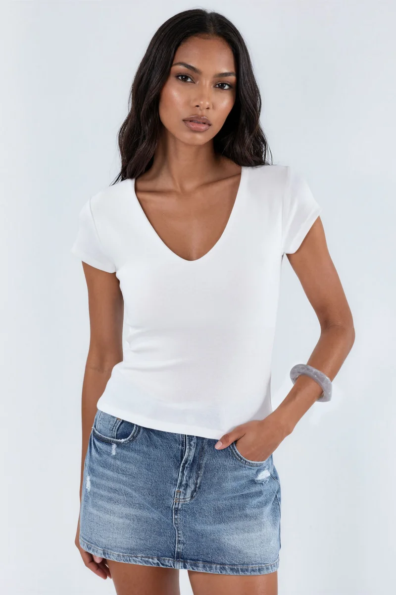 بوسيم BUSEM V-Neck Modal Cotton Blend Blouse