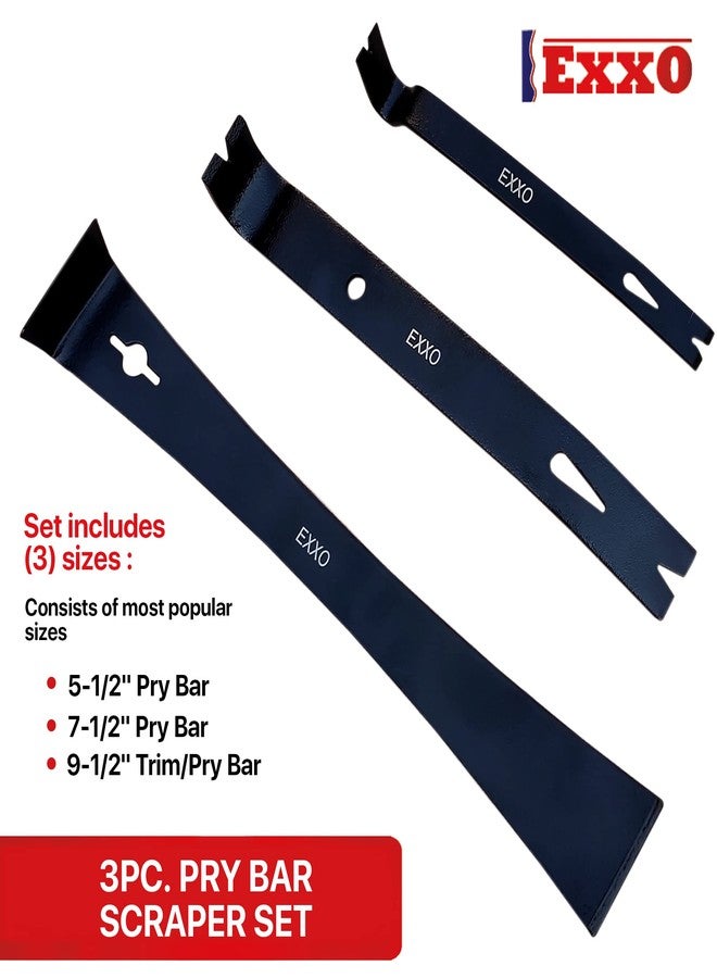 Exxo مجموعة مكشطة قضبان الرفع من EXXO Tools - مجموعة من 3 قطع من قضبان الرفع: قضيب رفع مسطح 5-1/2 بوصة، قضيب رفع مسطح 7-1/2 بوصة، أداة رفع التشذيب 9-1/2 بوصة، أداة مكشطة، أداة سحب المسامير، أداة سحب المسامير، مجموعة أدوات متعددة الاستخدامات من 3 قطع، أداة إزالة التشذيب - Image 4