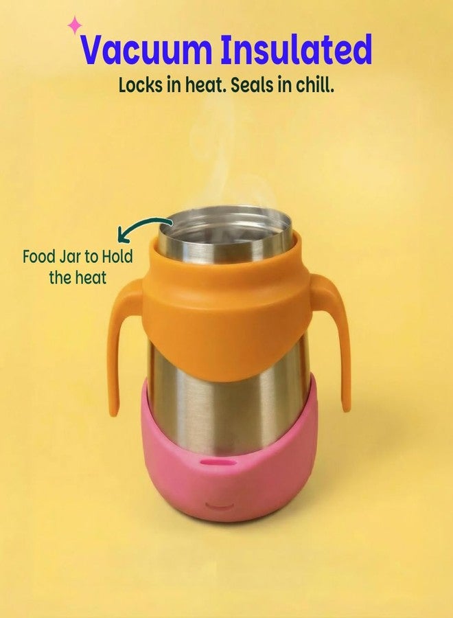 Basil ThermoTot Kids Insulated Food Jar 320ml | 304 Stainless Steel | BPA-Free | Double Wall Vacuum Lunch Box with Handle & Spork | Hot Cold Storage for School Travel Picnics - Peach - Image 5