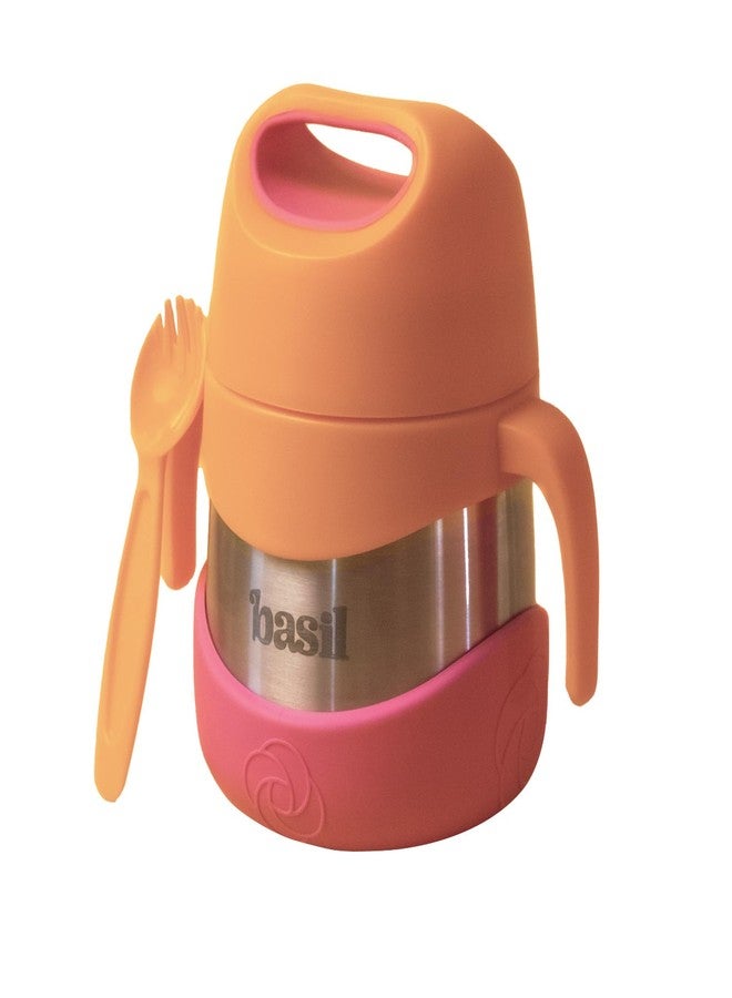 Basil ThermoTot Kids Insulated Food Jar 320ml | 304 Stainless Steel | BPA-Free | Double Wall Vacuum Lunch Box with Handle & Spork | Hot Cold Storage for School Travel Picnics - Peach - Image 1