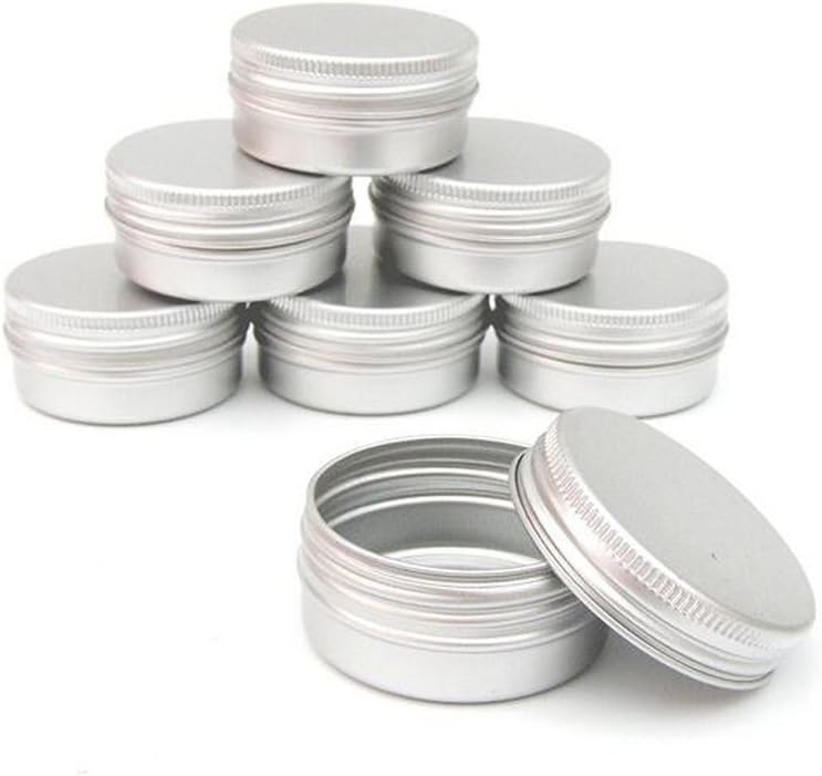 VASANA 12PCS 50g Empty Refill Silver Aluminum Cosmetic Sample Packing Tins with Screw Lids Travel Round Storage Jar for Lip Balm DIY Candles Eye Shadow Powder